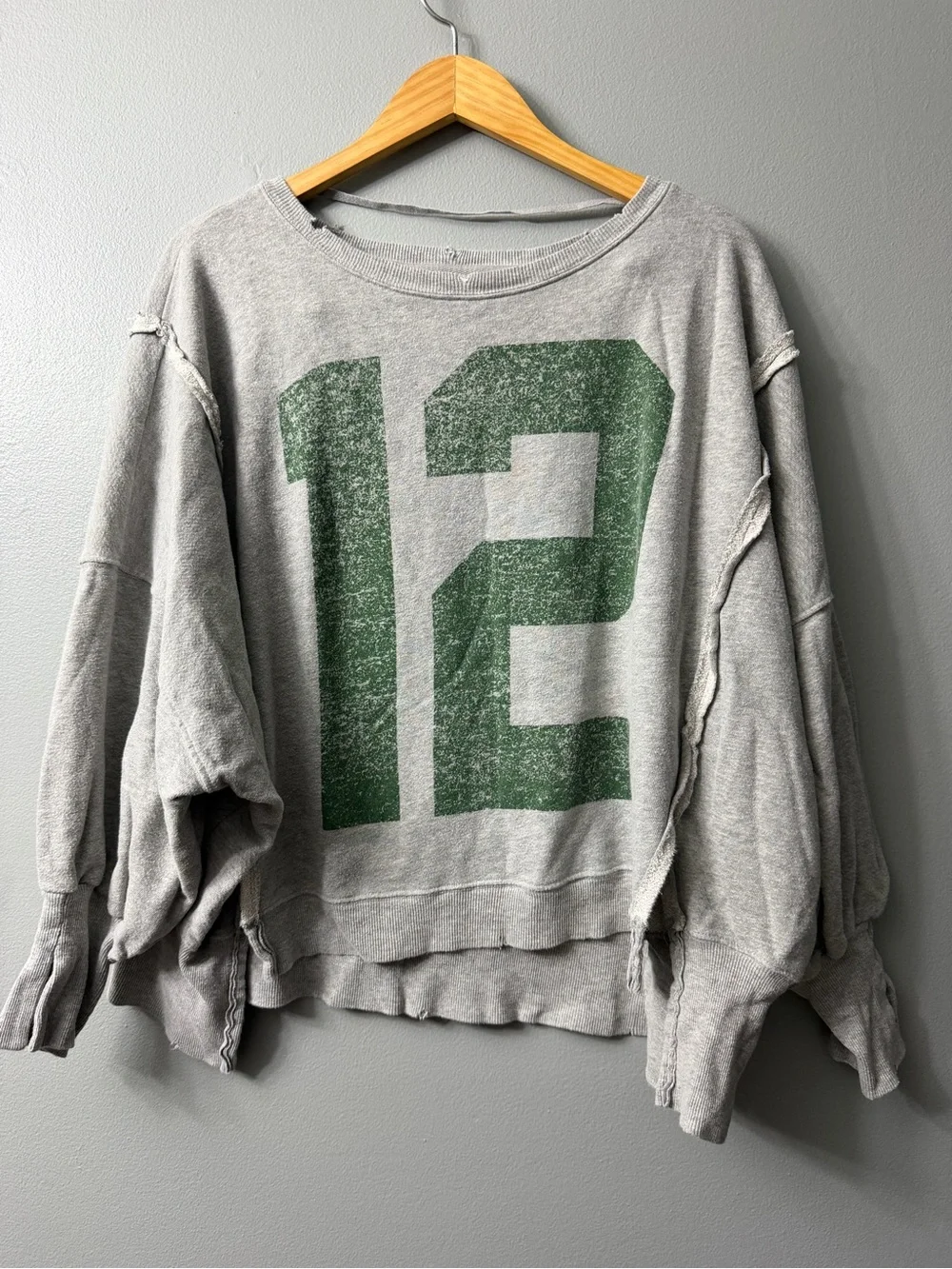 Free People graphic print oversized sweater in gray and green small